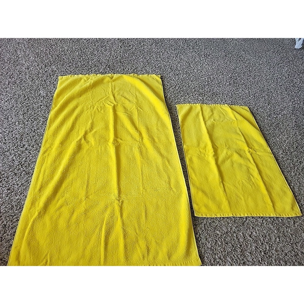Vintage Fieldcrest Bath And Hand Towel Bright Yellow MADE In USA